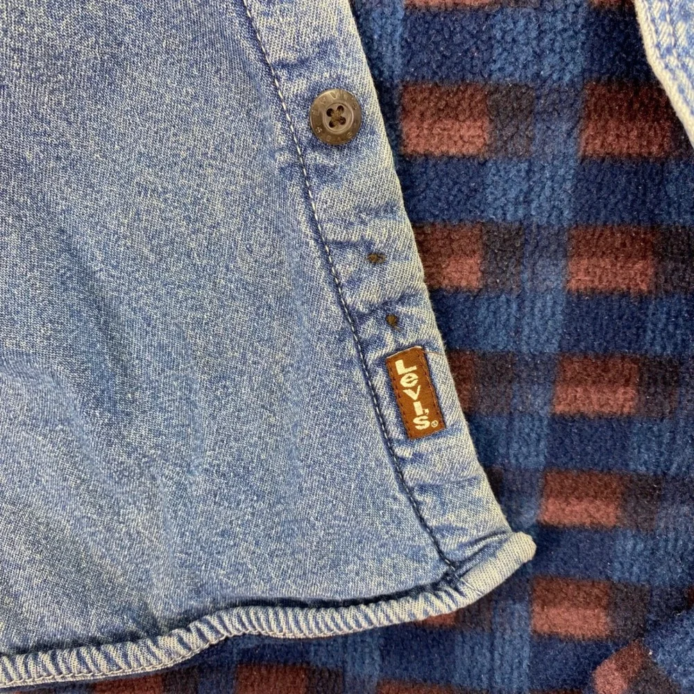 Levi Strauss Denim Shirt Mens XXL Blue Blanket Lined Plaid Workwear Shacket Read - Picture 14 of 14